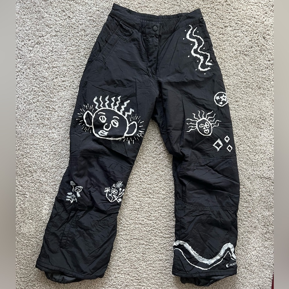 quirky handmade black snow pants 🤍size small/medium